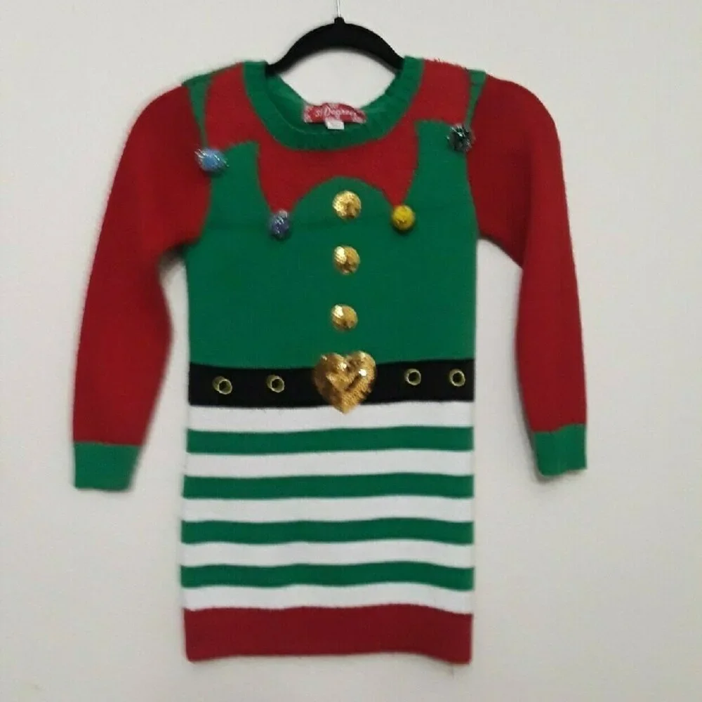 Festive Red and Green Kids Casual Dress